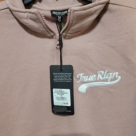 True Religion Size M Dusty Pink Half Zip Crop Sweatshirt NWT - Picture 4 of 8